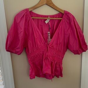 Wayf Fuchsia Blouse with Puff Sleeves